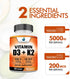American Standard Supplements Vitamin D3 5000 IU (125mcg) Plus Vitamin K2 (MK7) 200mcg Per Capsule - Gluten Free, Non-GMO, 120 Capsules, 120 Servi...