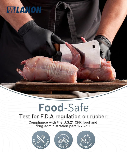 LANON Food Safe Disposable Nitrile Gloves, Latex-Free, Powder-Free, Silicone-Free, Textured Fingertips, Cooking, Black?Small...