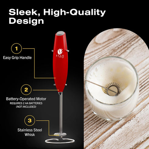 Bean Envy Milk Frother Handheld for Coffee - Electric Hand Blender, Mini Drink Mixer Whisk & Coffee Foamer Wand with Stand for Lattes, Cappuccino,...