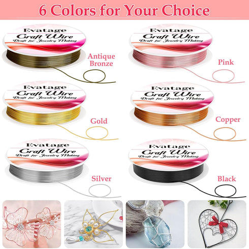 20 Gauge Jewelry Wire for Jewelry Making, Evatage 6 Rolls Craft Wire Tarnish Resistant Copper Beading Wire for Jewelry Making Supplies and Crafts...