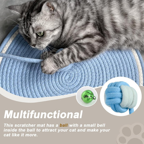 Cat Scratcher Mat, Natural Cotton Rope Round Horizontal Scratching Pads with Ball Toy, Cat Furniture Protector Scratch Pad for Indoor Cat Scratche...