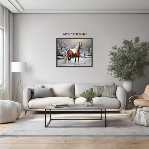 Posterizer 1 pcs-majestic horse in snowy winter scene-oil painting style-5-Art for Animal Lovers-Landscape & Nature Art-Decor for Home & Office- u...