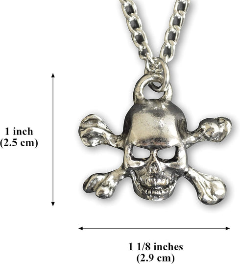 Gothic Skull and Crossbones Silver Finish Pewter Pendant Necklace...