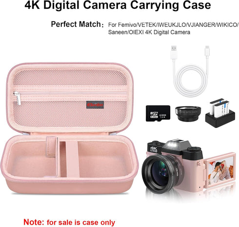 4K Digital Camera Carrying Case for Femivo/VETEK/IWEUKJLO/VJIANGER/WIKICO/Saneen/OIEXI 4K 48MP Vlogging Camera, Travel Compact Camera Storage Cove...