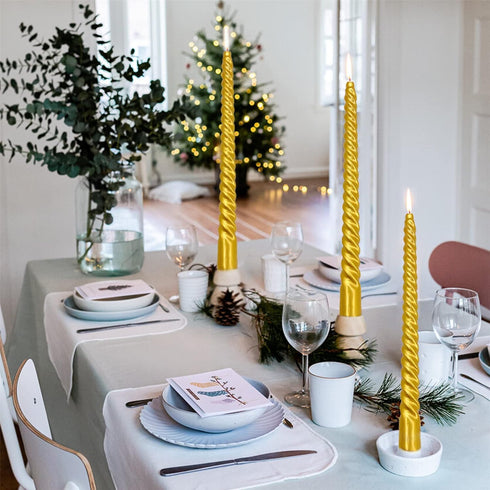 Twisted Candlesticks Golden Taper Candle -10inch Gold Tapered Candles Long Spiral Candles Dripless Twist Candle Sticks for Home Dinner Table Weddi...