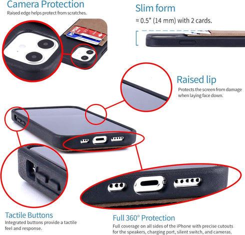 Dockem BIO Wallet Case for iPhone 12 and iPhone 12 Pro: Sensible Materials, Magnetic Mounting & 2 Credit Card Holder Slots (6.1" M2B, Black and Ta...