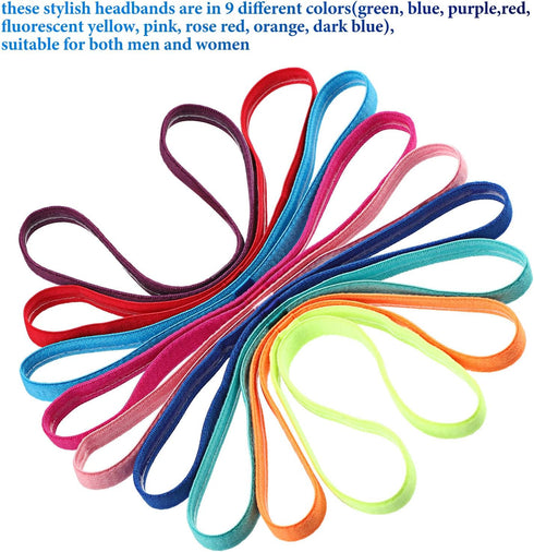 9 Pieces Thick Non-Slip Elastic Sport Headbands, Elastic Silicone Grip Exercise Hair and Sweatbands for Yoga (Candy Color)...