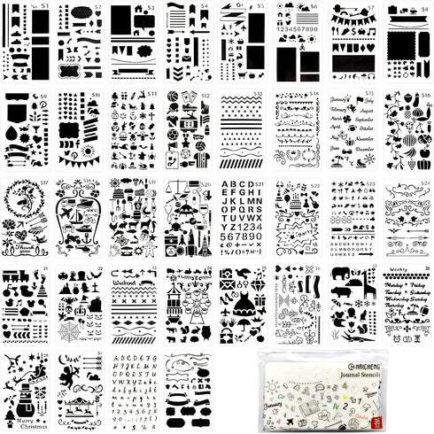 36 PCS Plastic Journal Stencils for Bullet Junk Journal Notebook Diary Drawing Scrapbook Journal Stencil Templates 4x7 Inch...