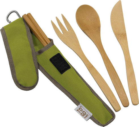 TO GO WARE Reusable Bamboo Utensil Travel Set | Includes Fork, Knife, Spoon, Chopsticks, & Carabiner Clip | Made from Sustainable Materials | Perf...