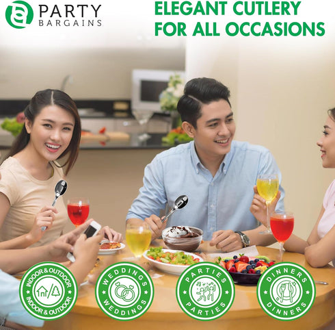 Party Bargains Disposable Upscale Collection Tea Spoons, 40 Count, Silver, Plastic Flatware Cutlery Utensils, Excellent for Birthdays, Parties, Bu...