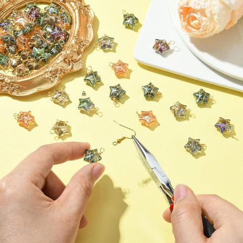 LiQunSweet 100 Pcs Wire Wrapped Electroplate Glass Crystal Small Star Charms for Jewelry Making Bracelet DIY Bulk...