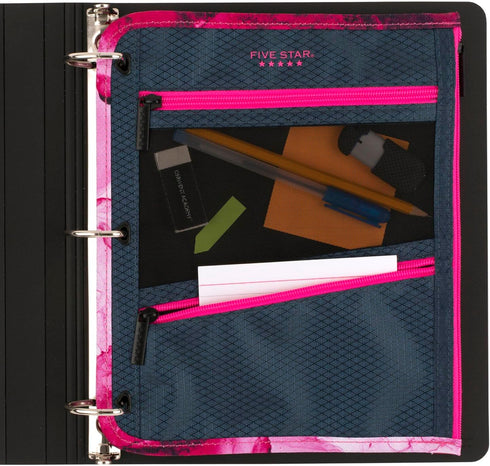 Five Star Pencil Pouch, Pen Case, Storage Organizer for School Supplies Earbuds Chargers Cables Makeup, 3-Pocket, Fits 3 Ring Binder, Navy/Pink (5...