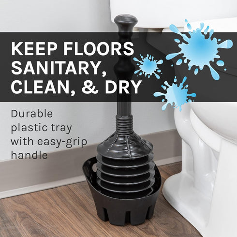 JS Jackson Supplies Black Bellows Accordion Toilet Plunger with Black Storage Tray...