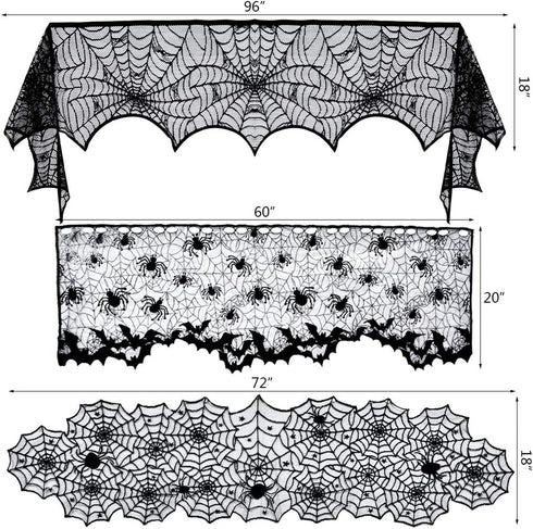 5pack Halloween Decorations Tablecloth Runner Black Lace Round Spider Cobweb Table Cover Fireplace Mantel Scarf Spiderweb Fireplace Scarf Spider L...