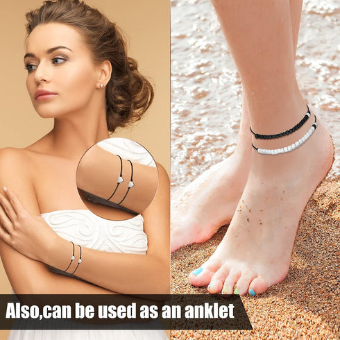 Hicarer 4 Sets Matching Yin Yang Friend Couple Bracelets Pinky Promise Bracelets Sun and Moon Bead Heart Bracelet for BFF Friendship Relationship ...