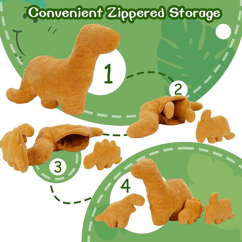 4 Pieces Dino Nugget Pillow Set - Large Chicken Nugget Plush with 3 Dino Plush Toys, Creative Dinosaur Stuffed Animal Doll for Kids (4pcs Dino Set...