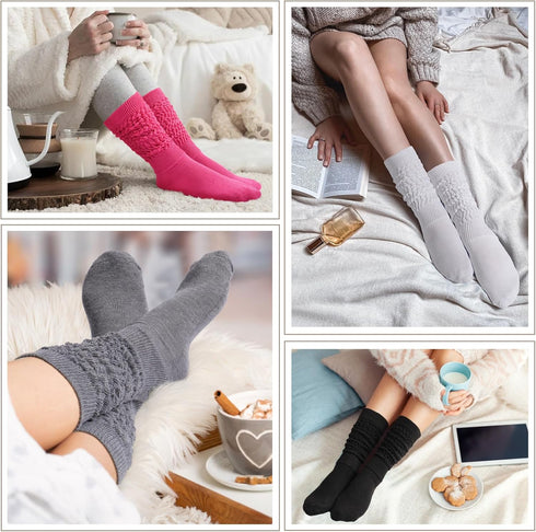 Moon Wood Women Slouch Socks 3 Pairs Extra Long Cotton Knit Knee High Thick Scrunch Socks Size 9-11...