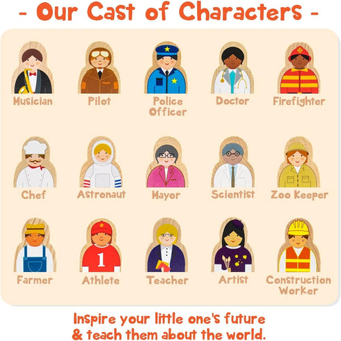 Little Professionals Wooden Character Set - Cute Wood Block People Toys for Kids & Toddlers - Open Ended STEM Pretend Play & Educational Games for...