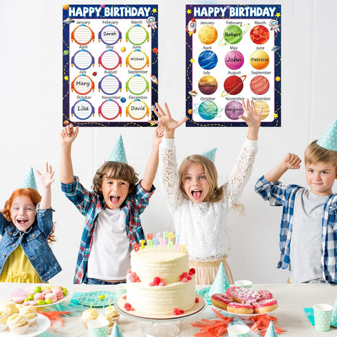 17.7 x 13.7 in Happy Birthday Chart Poster Set Space Calendar Birthday Classroom Decorations Galaxy Birthday Chart Bulletin Board Solar System Bac...
