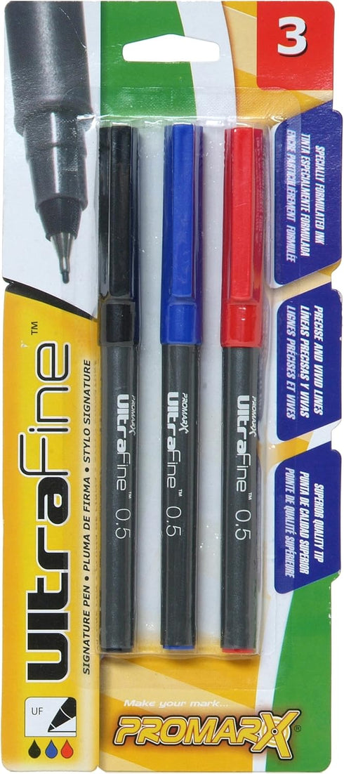 Promarx Ultrafine Sign Pens, Assorted Colors, 3 Count (RF14-ARUB03-48)...
