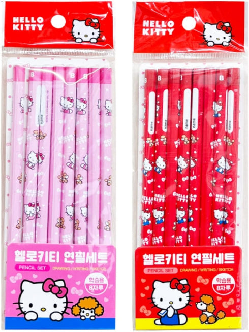 Sanrio Hello Kitty Pencil 8pcs Set School Supply Gift Stationery (Pink or Red)...