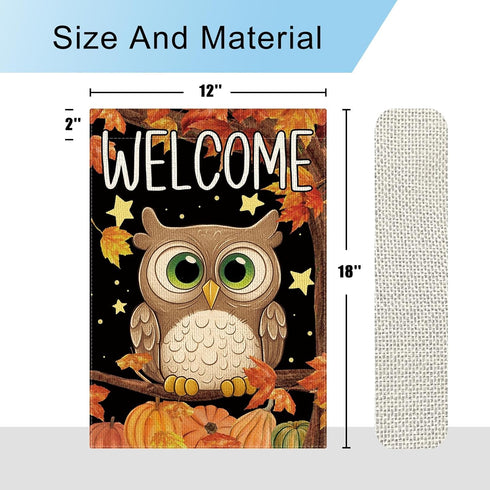 Welcome Fall Owl Garden Flag Autumn Owl Pumpkins Maple Leaves Flag 12×18 Inch Double Sided Vertical Burlap Farmhouse Yard Flag Thanksgiving Holida...