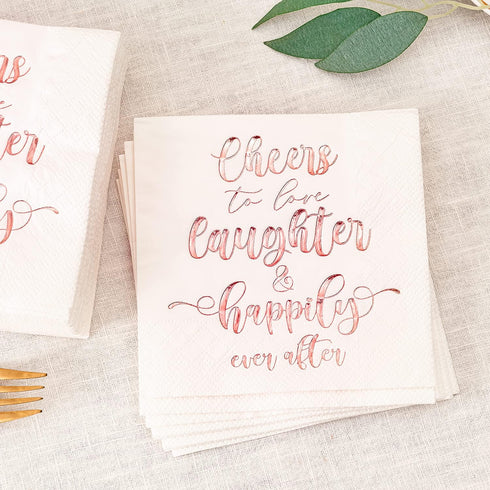 Crisky Bridal Shower Napkins Rose Gold, Happily Ever After Cocktail Beverage Cake Dessert Napkins for Wedding & Bridal Shower Engagement Bachelore...