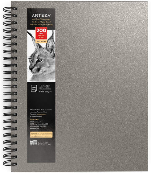 Arteza Sketch Book, 9x12-inch Gray Drawing Pad, 100 Sheets, 68 lb 100 GSM, Hardcover Drawing Book, Spiral-Bound Sketch Pad for Pencils, Charcoal, ...
