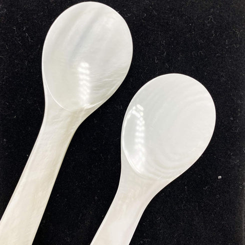 2 Pack 4.73inch Caviar Spoons Handcraft Mother of Pearl MOP Caviar Spoon W Round Handle with One Plastic Storage Box - White, Style D...