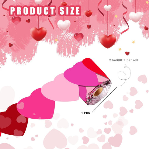 68Ft Heart Bulletin Board Decorations with 8pcs Animal Sticker+8pcs Cards, Red Pink Heart Rolled Border Trim for Party Classroom Chalkboard Wall D...