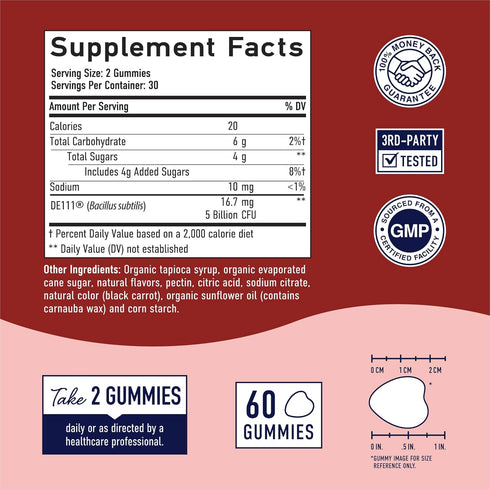SMNutrition Organic Probiotics Gummies | 5 Billion CFU Probiotics for Digestive Health & Immune Support | Hardy Bacillus Subtilis | Gluten-Free, V...