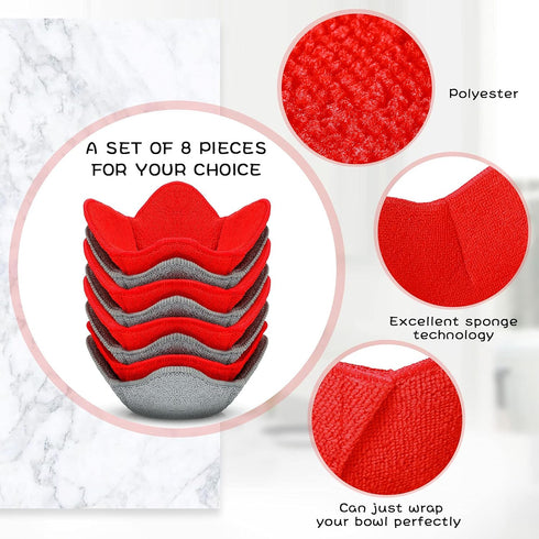 8 Pieces Bowl Holders Microwave Safe Bowl Pot Holder for Hot Soup, Food, Meals (Red, Grey)...