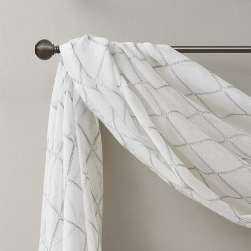 Madison Park Irina Embroidered Kitchen, Transitional Fabric Sheers Single Curtain Scarf for Living Room Light Privacy Curtain Diffusing Sunlight, ...