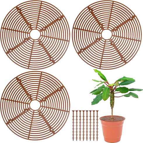 3 Pcs Plant Pot Cover Plant Protector from Animal Plant Pot Grid with Center Cutout Flower Cover Soil Protectors for Plants(Coffee, 11.8 In)...