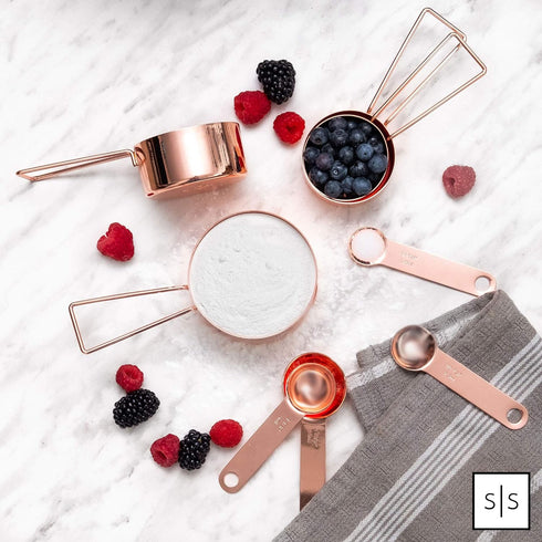 Copper Measuring Cups and Spoons Set – 8-Piece Stackable Stainless Steel Metal Measuring Utensils – Stylish and Sturdy Rose Gold Kitchen Accessori...