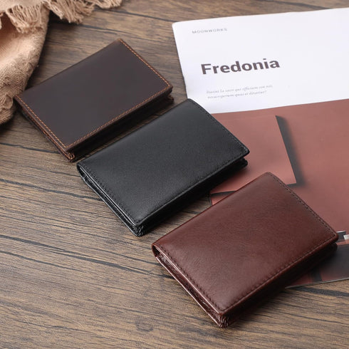 RFID Blocking Front Pocket Minimalist Slim Leather Bifold Wallet Credit Card Case Holder ID Window...