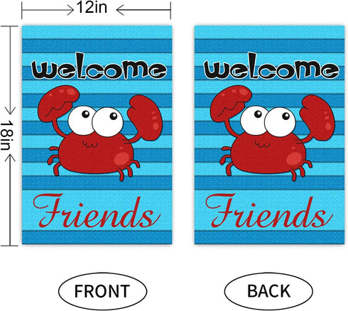 Summer Garden Flag Double-Sided, Marine Series Crab Cute Cartoon, Children's Parties Sign Gardens Lawn Decors (12"X 18")...