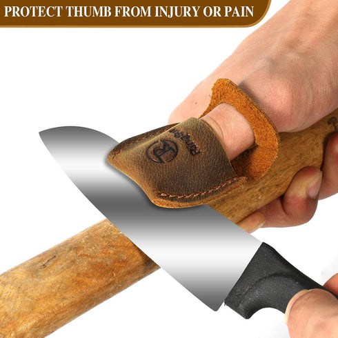 Ringsun Thumb Guard Wood Carving Tools, Leather Finger Protector, Handmade Carpenter Working Carving Kit Accessories Brown RS40...
