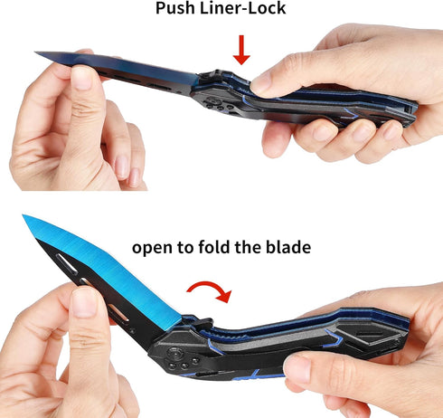 3.3" Pocket Knife, Folding Knife, 8Cr15MoV Stainless Steels Blade, Aluminum Alloy Handle, Blue Devil Design, 2024 Outdoor Gadget Gift...