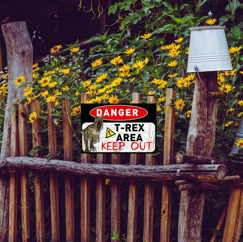 Funny Beware of Dog Sign Private Property No Trespassing Warning Signs, Danger T-Rex Area Keep out, Yard Sign Garage Farm Garden Wall Decor Sign P...