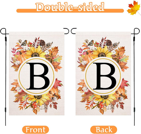 Fall Monogram Letter B Garden Flag Maple Leaves Sunflower Pumpkin 12x18 Inch Double Sided for Outside Family Last Name Initial Yard Flag Seasonal ...