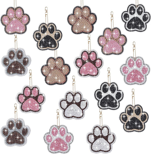 YLOLUL 16 Pcs Dog Paw Shaped Diamond Art Keychains DIY Pet Paw Diamond Art Keychain Kits Diamond Art Double-Sided Cat Dog Paw Painting Key Chains ...