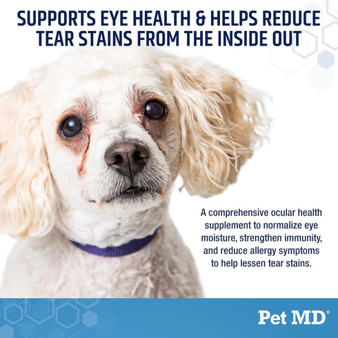Pet MD Tear Stain Remover for Dogs & Cats - Antioxidant Eye Care Supplement with Lutein, Cranberry, & Omega 3 & 6 - Cat & Dog Tear Stain Remover C...