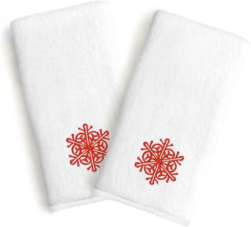 Linum Home Textiles ST00-2HT-63-FLK Hand Towels Red Snow Flake (Set of 2)...