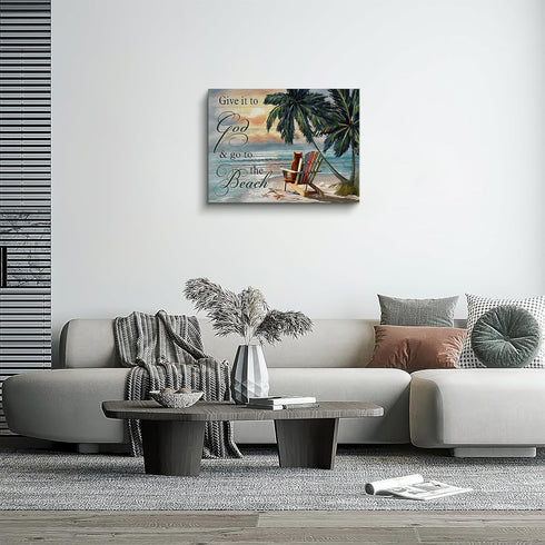Kuphsod Summer Beach Canvas Wall Art Ocean Coastal Print Painting Sea Landscape Picture Modern Home Artwork Decor For Living Room Kitchen Bathroom...