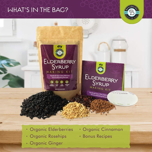 Elderberry Syrup Kit Organic - Make 12-24oz | with Dried Elderberries (Sambucus), Cinnamon, Rosehips, & Ginger - for Adults + Kids - by Birds & Be...
