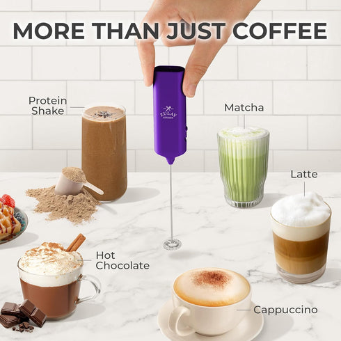 Zulay Kitchen Powerful Mini Milk Frother Handheld - Electric Hand Mixer - Portable Frother Wand for Coffee - Small Drink Blender for Lattes, Cappu...