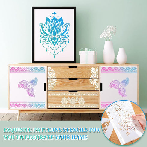 12 Pieces Large Mandala Stencil Reusable Mandala Painting Templates 8.3 x 11.7 Inch Floral Design Drawing Craft Stencil for DIY Wall, Tile, Furnit...