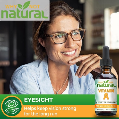 Why Not Natural Vitamin A drops 10000 IU - liquid retinyl palmitate with coconut MCT oil, vegan micellized vit A supplement for skin, acne - 1 oz ...