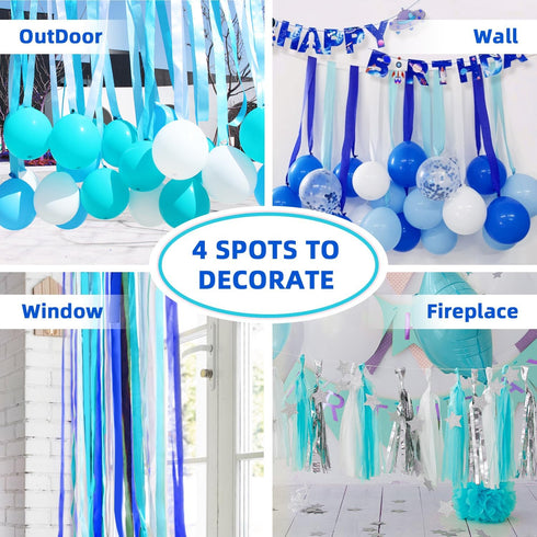 Crepe Paper Streamers 4 Rolls 328ft, Pack of Light Blue Crepe Paper for Frozen Party Baby Shower Birthday Wedding Graduation Events Decoration Sup...